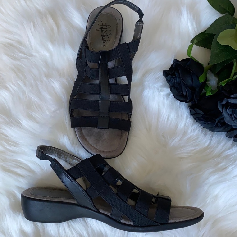 Life Stride “Theory” Black Strap Sandals 7M